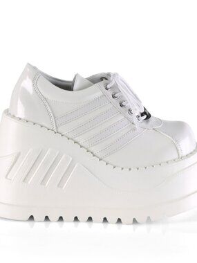 Wht Pat-Vegan Leather Wedge Platform Lace-Up Front Oxford Shoes